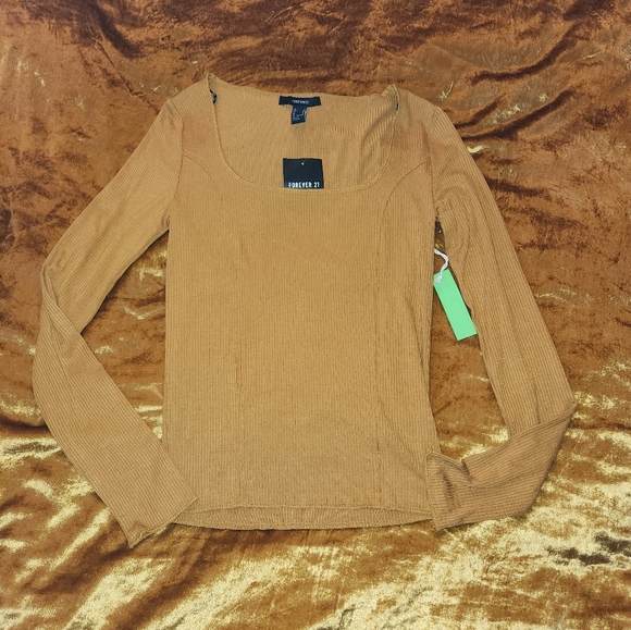 F21 Mustard Yellow Ribbed Scoop Neck Long sleeve💛 - Picture 2 of 9
